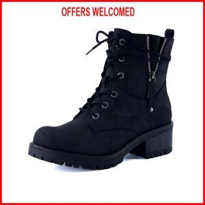Heeled Combat Boots with Memory Foam Insoles, Vegan Nubuck Leather
